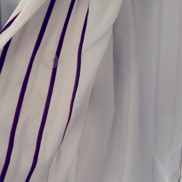 Forever 21 Contemporary White & Navy Blue Striped Double- Breasted Casual Blazer - Picture 11 of 13